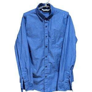 RYE Men Shirt Size L Blue All Over Print Slim Fit 100% Cotton Button Up Preppy